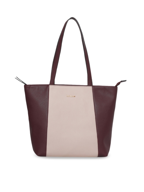 

David Jones Cream-Coloured & Maroon Colourblocked Shoulder Bag