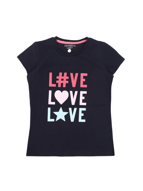 

Pantaloons Junior Girls Navy Blue & Pink Printed Round Neck T-shirt