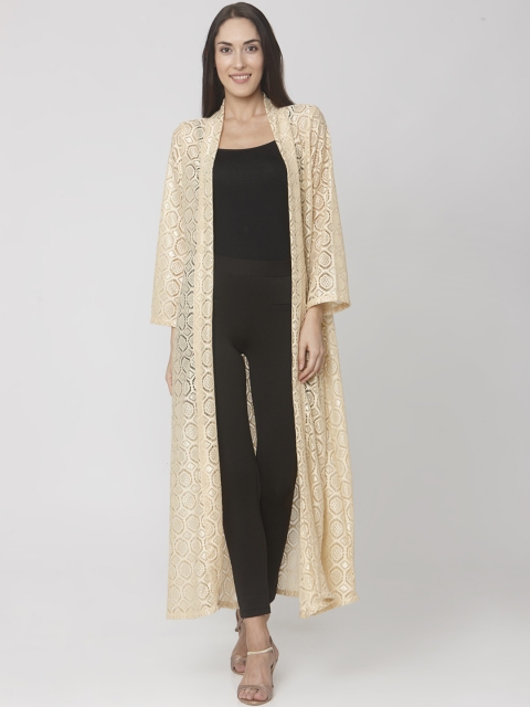 

Smarty Pants Women Beige Self Design Longline Open Front Shrug