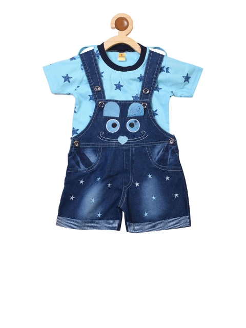 

BORN WEAR Kids Blue Solid Dungaree With Printed T-Shirt
