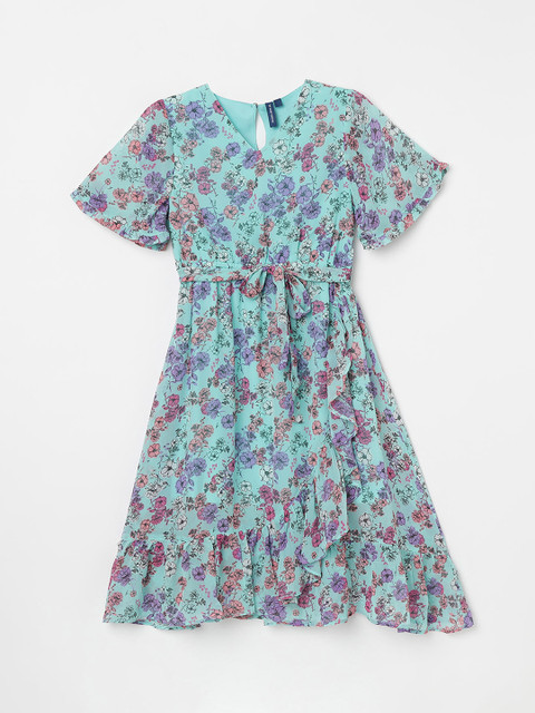 

Fame Forever by Lifestyle Girls Coral Blue Floral Printed Fit and Flare Dress