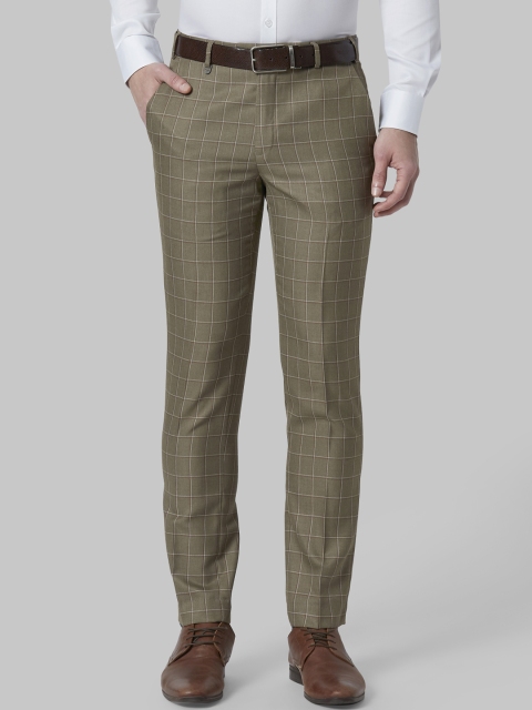

Park Avenue Men Green Regular Fit Checked Formal Trousers