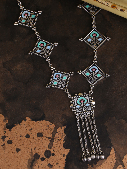 

Studio Voylla Silver-Plated & Turquoise Blue Oxidised Necklace