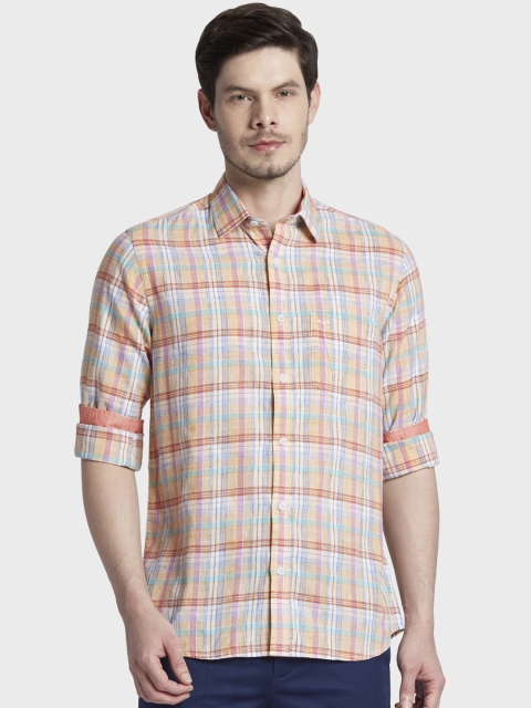 

ColorPlus Men Yellow & Pink Tailored Fit Checked Casual Shirt