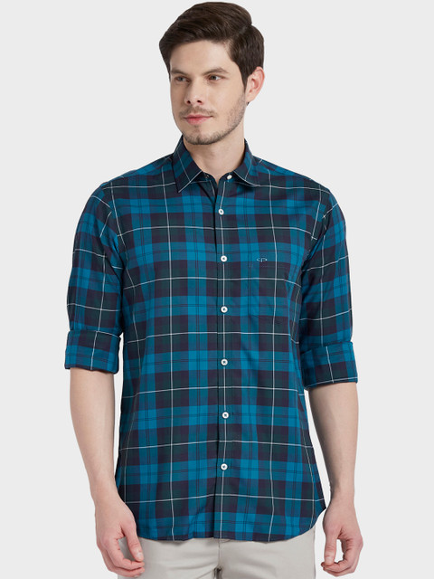 

ColorPlus Men Blue & Green Tailored Fit Checked Casual Shirt