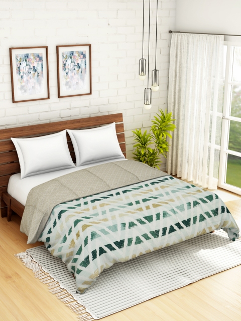 

WELHOME Brown & Green Geometric AC Room 110 GSM Double Bed Quilt