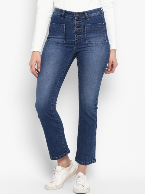 

FOSH Women Blue Flared High-Rise Clean Look Stretchable Crop Jeans
