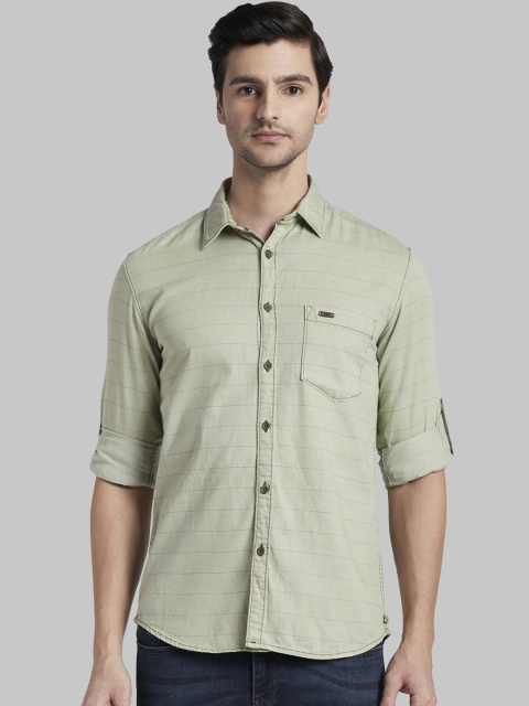 

Parx Men Green Slim Fit Striped Casual Shirt