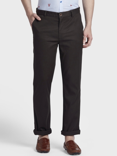 ColorPlus Men Brown Tapered Fit Solid Regular Trousers
