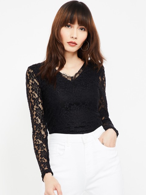 

Ginger by Lifestyle Women Black Solid Lace Bodysuit