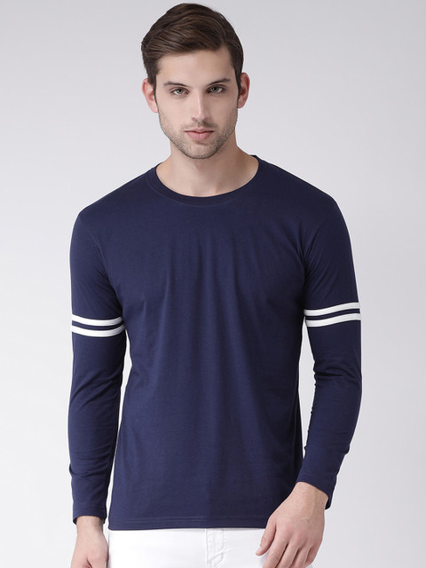 

GRIFFEL Men Navy Blue Solid Round Neck T-shirt