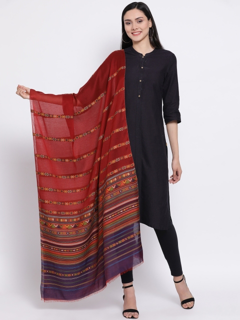 

SHINGORA Maroon & Blue Woven Design Antimicrobial Dupatta