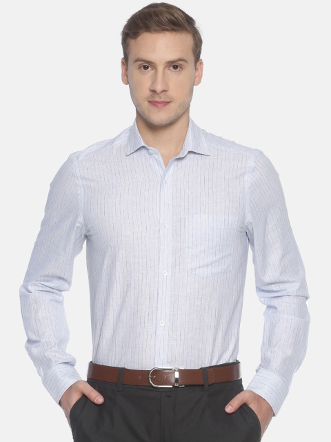 

CAVALLO by Linen Club Men Cotton Linen Blue Regular Fit Striped Formal Shirt