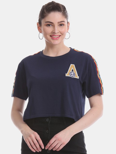 

Aeropostale Women Blue Solid Crop Top