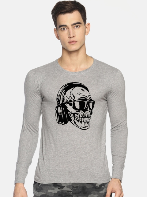 

Le Bison Men Grey Printed Round Neck T-shirt