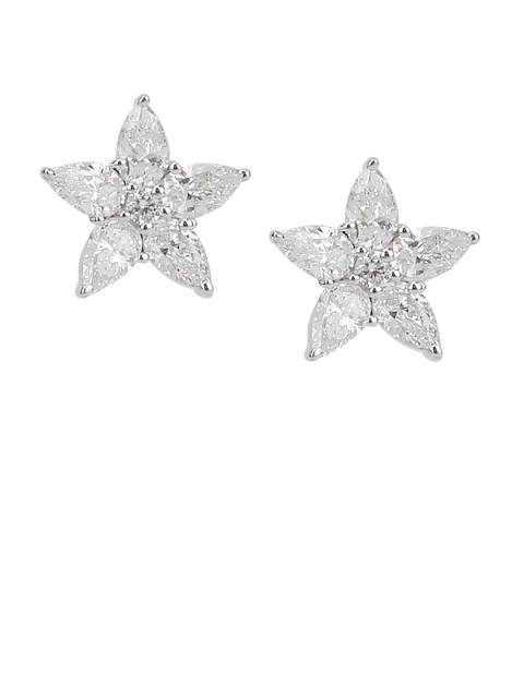 

Silgo Rhodium-Plated CZ-Studded Contemporary Studs, Silver