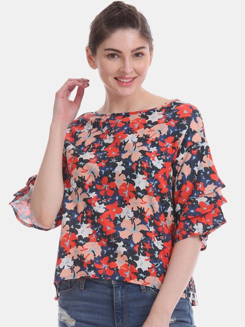 

Aeropostale Women Navy Blue & Red Printed A-Line Top