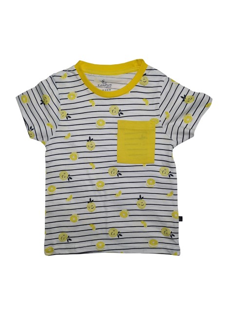

KiddoPanti Boys Off-White & Yellow Striped Round Neck T-shirt