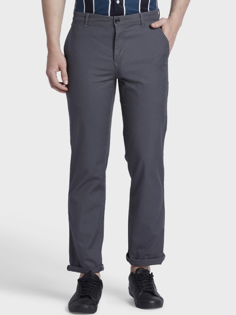 

ColorPlus Men Grey Tapered Fit Solid Regular Trousers
