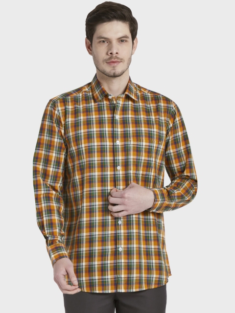 

ColorPlus Men Orange & Green Tailored Fit Checked Casual Shirt