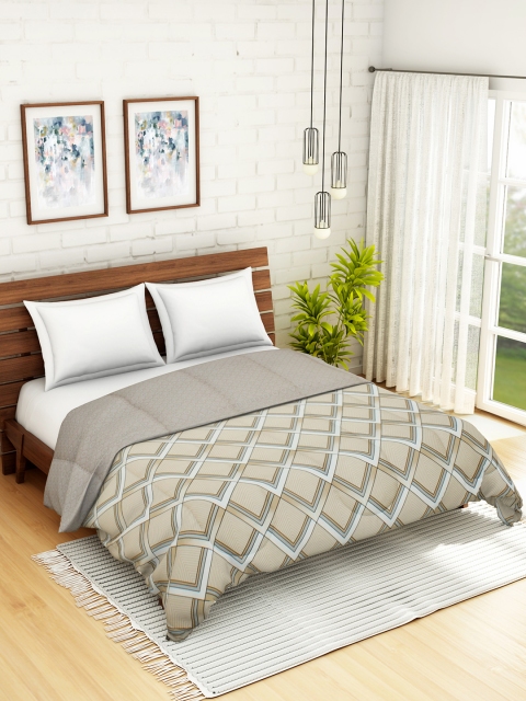 

WELHOME Brown & Beige Geometric AC Room 110 GSM Double Bed Quilt