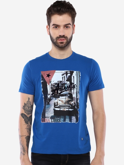 

Duke Men Blue & Black Printed Round Neck T-shirt