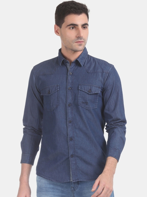 

Cherokee Men Blue Regular Fit Chambray Woven Solid Casual Shirt