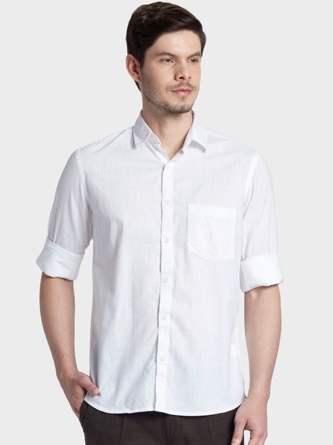 

ColorPlus Men White Tailored Fit Solid Casual Shirt