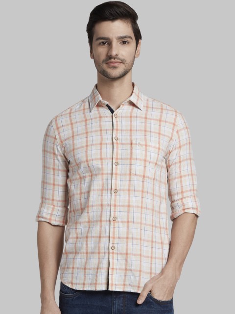 

Parx Men Orange & Beige Slim Fit Checked Casual Shirt