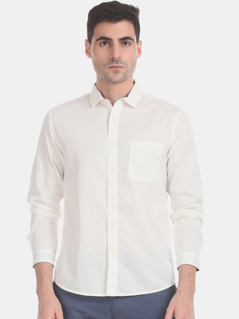 

Cherokee Men Off-White Regular Fit Denim Weave Solid Casual Shirt