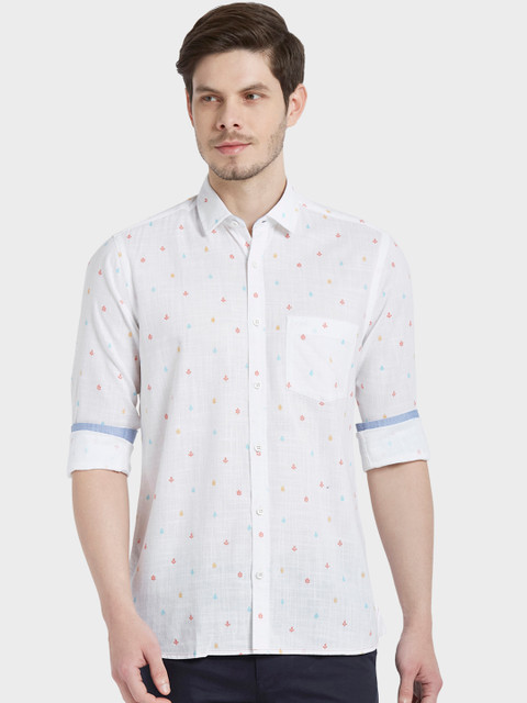 

ColorPlus Men White Tailored Fit Printed Casual Shirt