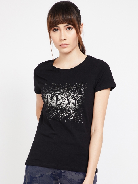

Kappa Women Black Printed Round Neck T-shirt
