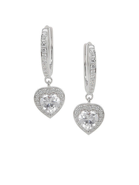 

Silgo Rhodium-Plated & Silver-Toned CZ-Studded Contemporary Hoop Earrings