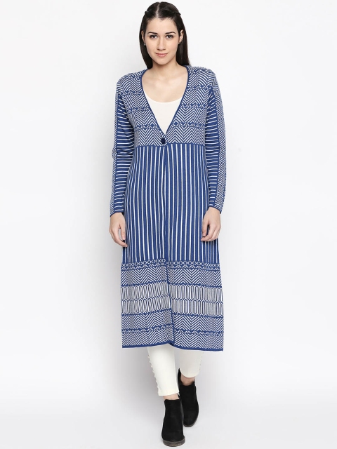 

RANGMANCH BY PANTALOONS Women Blue & White Printed Button Shrug