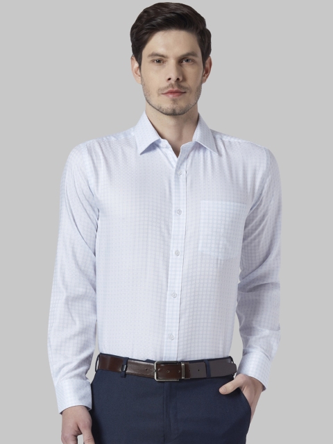 

Park Avenue Men White & Blue Regular Fit Checked Formal Shirt