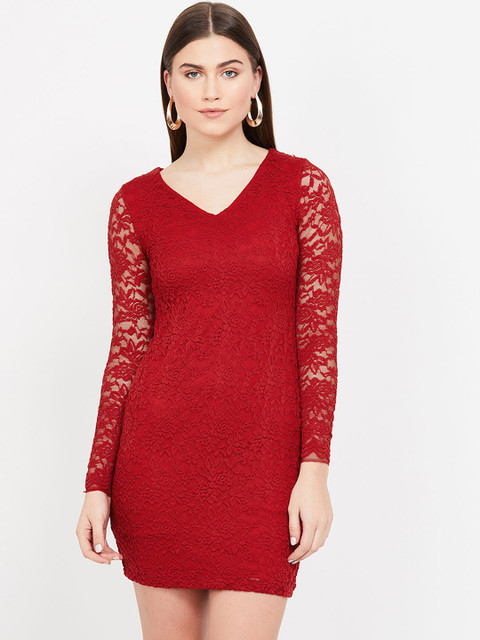 

Ginger by Lifestyle Women Red Self Design Sheath Dress