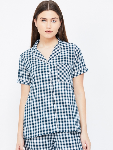 

Ginger by Lifestyle Women Blue & White Checked Lounge Tshirt