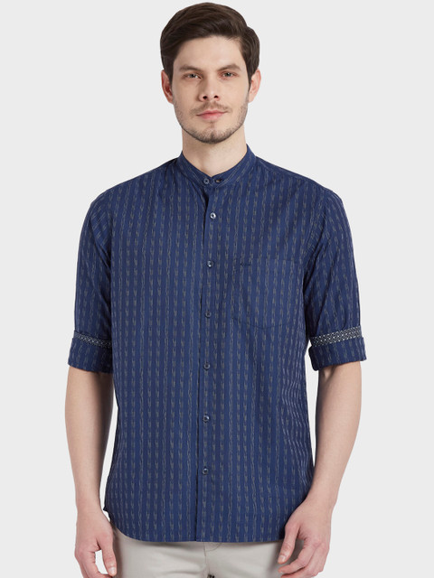 

ColorPlus Men Blue Tailored Fit Striped Casual Shirt