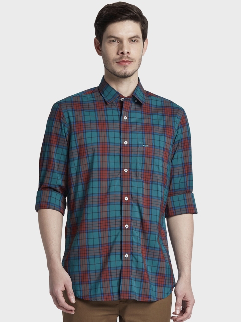 

ColorPlus Men Teal Green & Rust Brown Tailored Fit Checked Casual Shirt