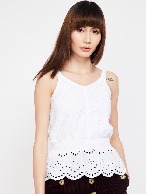 

Ginger by Lifestyle Women White Self Design Blouson Top