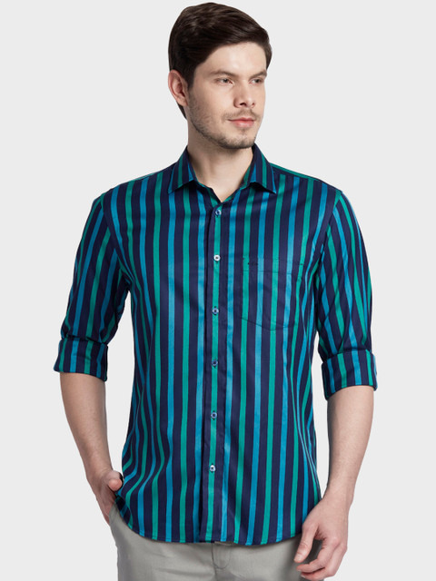 

ColorPlus Men Green & Blue Tailored Fit Striped Casual Shirt
