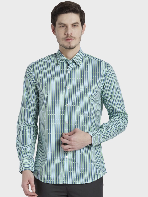 

ColorPlus Men Green & Blue Tailored Fit Striped Casual Shirt