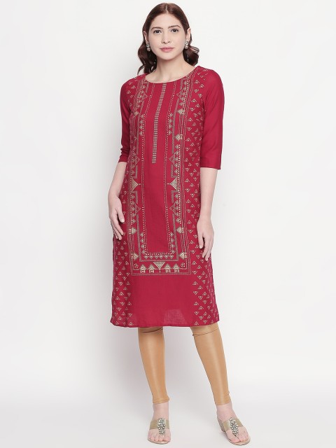 

RANGMANCH BY PANTALOONS Women Red Printed Straight Kurta