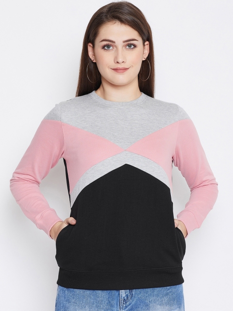 Austin wood Women Black & Pink Colourblocked Sweatshirt