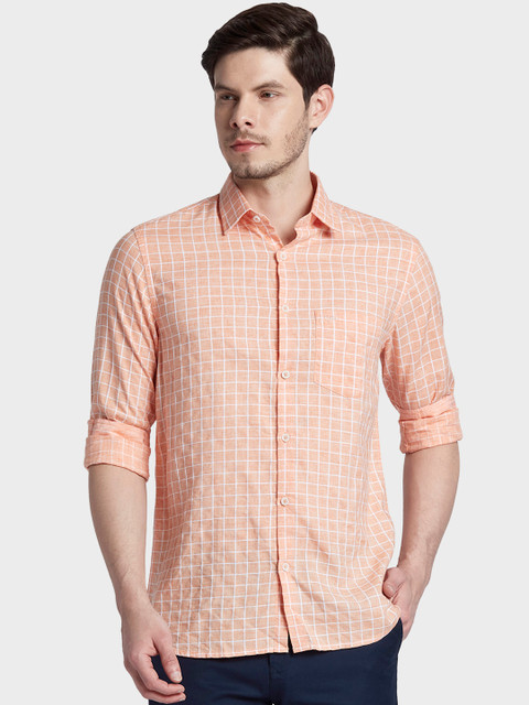 

ColorPlus Men Orange Tailored Fit Checked Casual Shirt