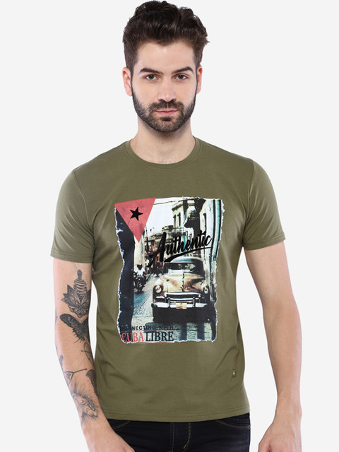 

Duke Men Green & Black Printed Round Neck T-shirt