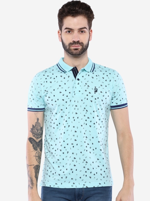 

Duke Men Blue Printed Polo Collar T-shirt