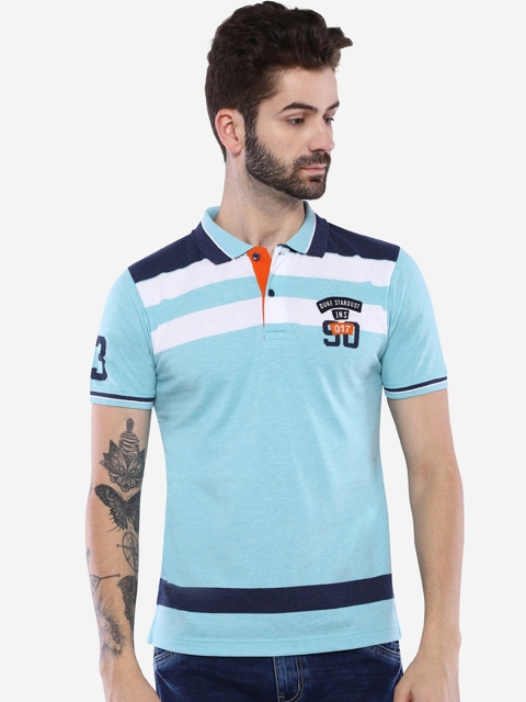 

Duke Men Blue Striped Polo Collar T-shirt