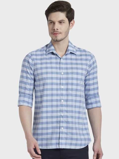 

ColorPlus Men Blue Tailored Fit Checked Casual Shirt