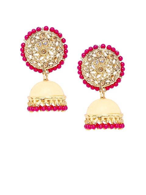 

SALWAR STUDIO Gold-Toned & Pink Dome Shaped Jhumkas